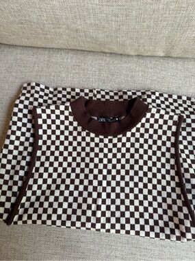 Zara Brown & Cream Checkered Knit Dress